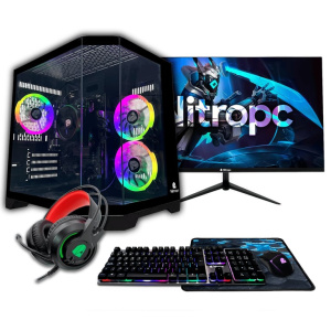 Pack Bronze Nitropc Gamer completo – AMD Ryzen 5 PRO 5655G, RAM 16GB, M.2 1TB, Windows 11, WiFi – Schermo 24  FullHD, tastiera, mouse, tappetino e cuffie con microfono – nuovo