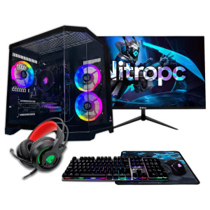 PC completo per videogiocatori Nitropc Pack Silver – AMD Ryzen 5 5500, GTX 1650 4GB, RAM 16GB, M.2 1TB, Win11, WiFi – Schermo FullHD da 24  e accessori – nuovo