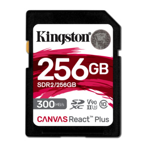 Tecnologia Kingston 256 GB Canvas React Plus SDXC UHS-II 300R/260W U3 V90 per Full HD/4K/8K – nuovo
