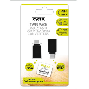 Port Designs 900142 Cambio di genere del cavo USB-C USB-A Nero – nuovo