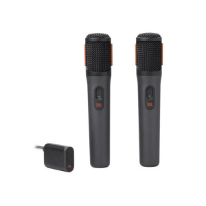 Jbl wireless microphone, set con 2 microfoni wireless e ricevitore wireless uhf a 2 canali ricaricabile, pattern polare cardioide, compatibili con diffusori jbl partybox, incluse batterie aa, nero