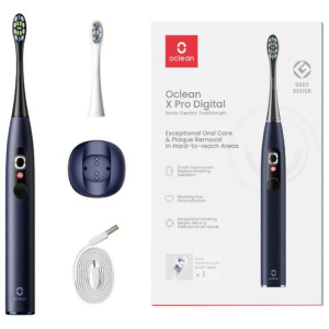Oclean oclea x pro spazzolino elettrico ricaricabile digital 3 programmi setole dupont diamont tecnologia ai con 2 testine blu scuro