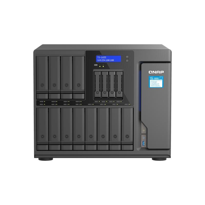 Qnap ts-1655 nas chassis tower intel atom 2.8ghz ram 8gb-12+4 bay hdd/ssd 2.5/3.5/m.2-lan 10/100/1000/2500 mbps colore nero