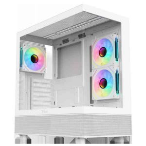 Itek case showbui 42w gaming tower atx 3 x12cm argb fan pannello frontale e laterale in vetro temperato senza cuciture bianco