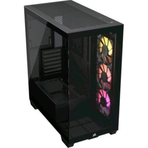Corsair 3500x argb black mid-tower atx case per pc vetro panoramico temperato compatibile con scheda madre a connessione inversa 3 x ventole corsair rs120 argb incluse nero