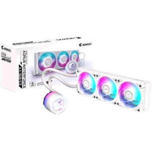 Gigabyte aorus waterforce x ii 360 ice aio liquid cpu cooler – ventole argb 3 x 120mm display lcd a colori completo- meccanismo di bloccaggio magnetico- daisy-chain intel 1700/1200/115x amd tr4/am5/am4/str5 bianco