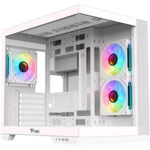 Itek dark cave ds tower gaming atx micro atx mini-itx 3 x 12cm argb fan 2 x usb3, type-c side & front panel temp glass white edition