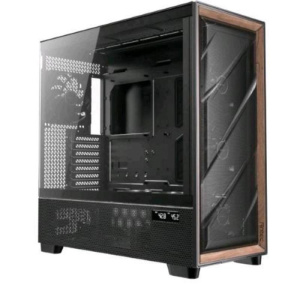 Antec flux pro full tower e-atx atx, micro-atx, itx frontale alto flusso con inserti in legno di noce pannello laterale trasparente nero