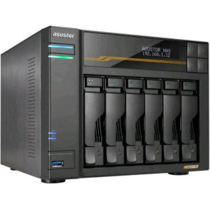 Asustor lockerstor 6 gen3 as6806t nas 6 baie amd ryzen quad-core 2.3 ghz, 16gb ram ecc ddr5, 4 m.2 nvme slots, 2 5gbe & 2 10gbe port, usb4 type-c, network attached storage (senza dischi)
