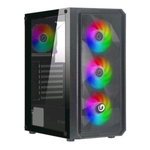 Nuwo rodan r602 case mid-tower 4 fan argb pannello frontale e laterale in vetro temperato no psu nero