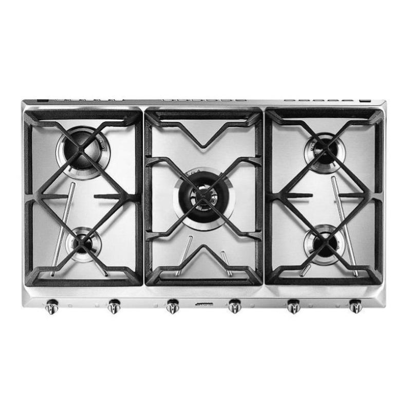 Smeg srv596gh5 estetica contemporanea piano cottura a gas 5 fuochi griglie in ghisa 90 cm acciaio inox