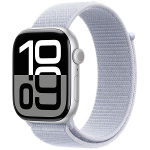 Apple watch series 10 gps 46mm cassa in alluminio argento cinturino sport loop nuvola azzurra