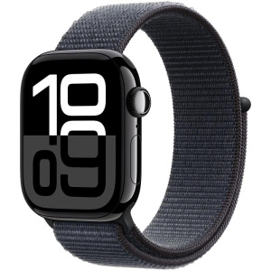 Apple watch series 10 gps 46mm cassa in alluminio jet black cinturino sport loop inchiostro