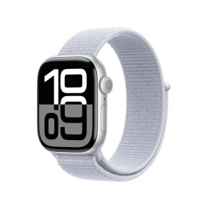 Apple watch series 10 gps + cellular 4g 42mm cassa in allumino argento cinturino sport loop nuvola azzurra