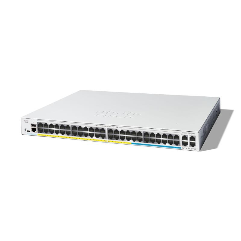 Cisco catalyst 1300-48mgp-4x switch gestito l3 - 48 x 10 gigabit ethernet + 4 x 10 gigabit sfp+ poe+ (370 w) bianco montabile su rack