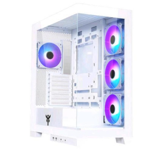 Itek showbui 45w case gaming atx tower 3+1 ventole installate 120mm illuminazione led rgb pannello in vetro temperato white