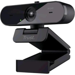 Trust taxon webcam qhd 2k 2560 x 1440p autofocus lente grandangolare 2 microfoni filtro privacy per skype, teams, zoom, computer, laptop, mac nero