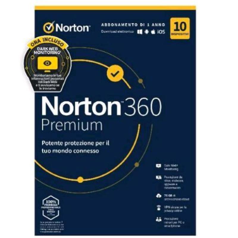 Norton 360 premium 2022 75gb it 1 user 10 device 12mo generic rsp mm gum