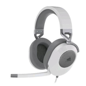 Corsair hs65 surround cuffiagaming con microfono omnidirezionale audio dolby surround 7.1 tecnologia sonarworks soundid controllo del volume su padiglione jack 3.5 compatibile pc xbox ps4 mobile bianco grigio