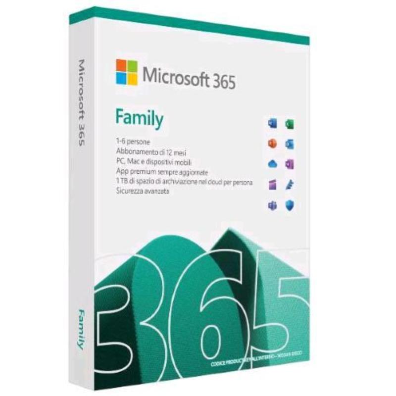 Microsoft m365 family italian subscription p10 eurozone 1 license medialess 1 anno