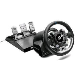 Thrustmaster t-gt ii volante con pedaliera a 3 pedali ps5 ps4 pc force feedback in tempo reale colore nero silver