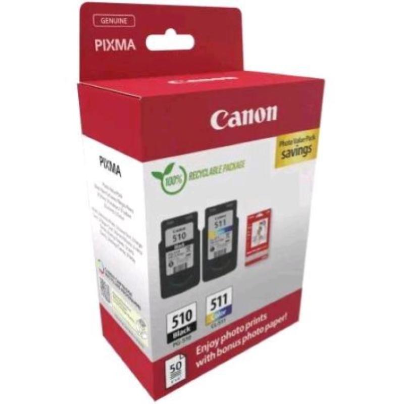 Canon pg-510/cl511 photo value pack 2 confezioni nero + colore + 50 fogli carta fotografica