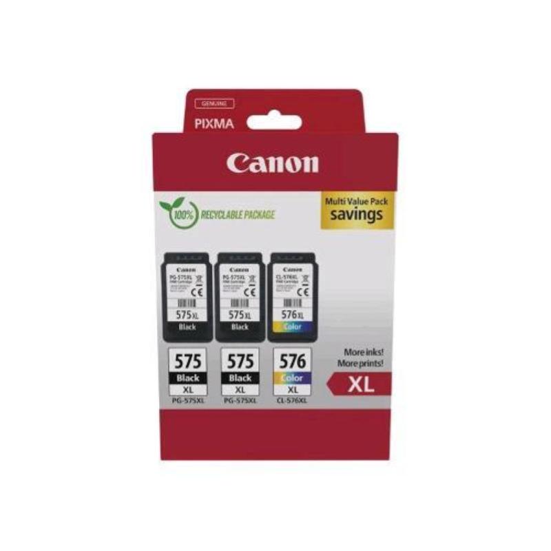 Canon pg-575xlx2/cl-576xl multipack confezione da 3 cartucce ink alta resa 2 x 575xl nero 1 x 676xl ciano magenta giallo per pixma tr4750i, tr4751i, ts3550i, ts3551i