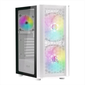 Noua orizon m111 case gaming atx e-atx mid tower frontale mesh pannello laterale in vetro temperato 3 ventole led argb white edition