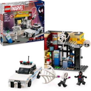 Lego spider verse miles morales contro la macchia set di supereroi con edificio e 4 minifigure