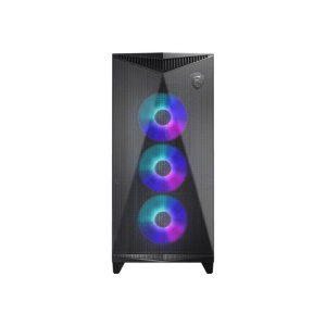 Msi mpg gungnir 300r airflow mid-tower pc case e atx 4 ventole argb da 120mm con controller hub supporto verticale per gpu e supporto filtri antipolvere gestione cavi usb type-c (20gbps) 300r nero