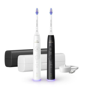 Philips hx7419/01 spazzolino da denti elettrico ricaricabile tecnologia sonicare 6500 3 livelli di intensita` con base di ricarica e custodia bianco nero conf 2 pz.