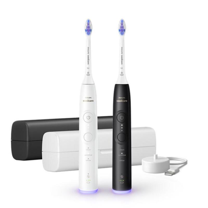 Philips hx7419/01 spazzolino da denti elettrico ricaricabile tecnologia sonicare 6500 3 livelli di intensita` con base di ricarica e custodia bianco nero conf 2 pz.