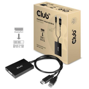 Club3d adattatore displayport/usb-a to dual link dvi-i dual link active adapter 4k 30hz black