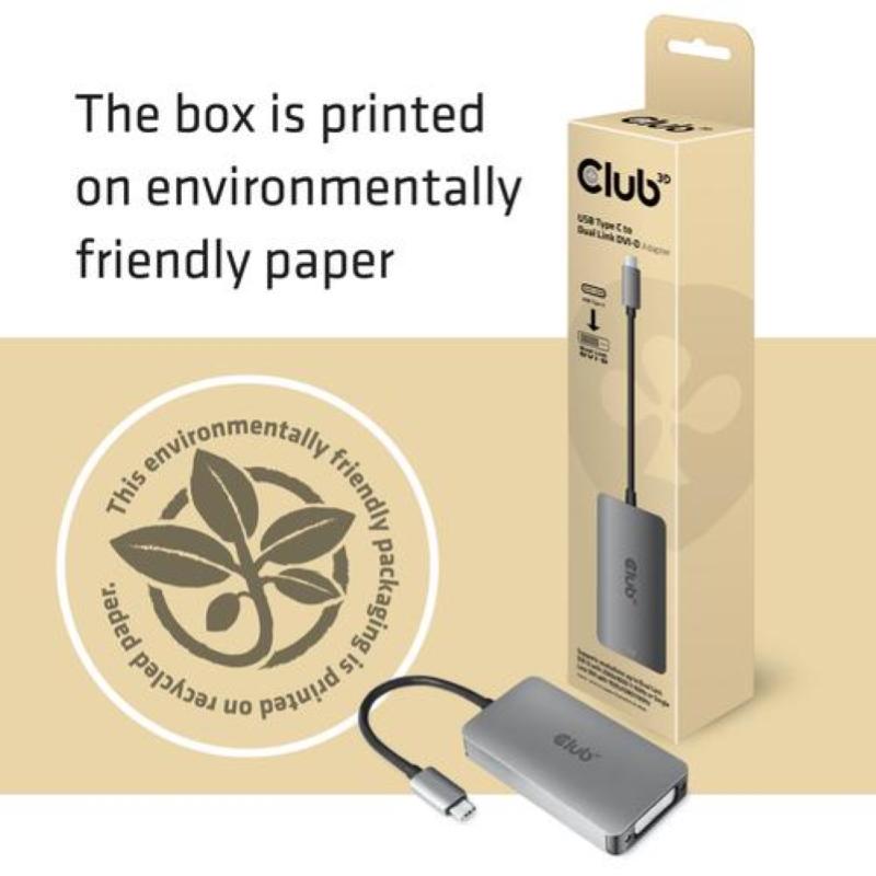 Club3d cac-1510-a adattatore attivo da usb 3.2 gen1 type-c a dual link dvi-d hdcp off versione s-b per display apple cinema