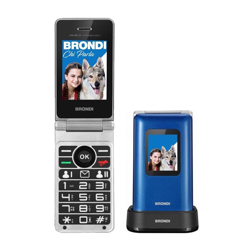 Brondi amico prezioso cellulare dual sim per anziani colore blue metal