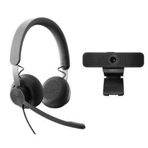 Logitech wired kit per videoconferenze uc cuffie con microfono usb tipo c + adattatore usb comandi sul cavo + videocamera a clip full hd 1080p zoom digitale 30fps nero