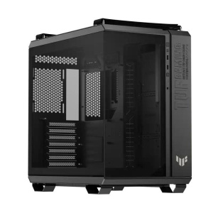 Asus tuf gaming gt502 horizon tg argb black chassis a doppia camera con design panoramico e pannello in vetro, 4 ventole argb preinstallate, porta usb-c ad alta velocita` nero