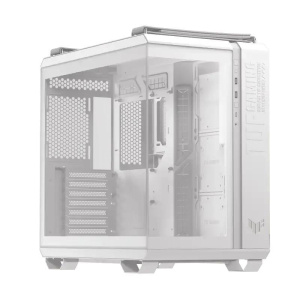 Asus tuf gaming gt502 horizon tg argb white chassis a doppia camera con design panoramico e pannello in vetro, 4 ventole argb preinstallate, porta usb-c ad alta velocita` bianco