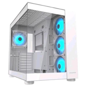 Cougar gaming fv150 cabinet midi tower mini-itx, micro-atx, atx pannello frontale e laterale in vetro temperato senza cuciture 4 ventole argb preinstallate bianco