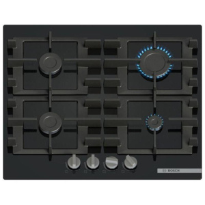 Bosch serie 4 pnp6b6k40 piano cottura a gas in vetro temperato 60 cm 4 fuochi griglie in ghisa nero