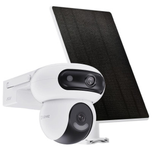 Ezviz hb90/sp – telecamera motorizzata da esterno a batteria + solar panel- doppio obiettivo 2k+ – color night vision – human detection – audio bidirezionale – vocal control