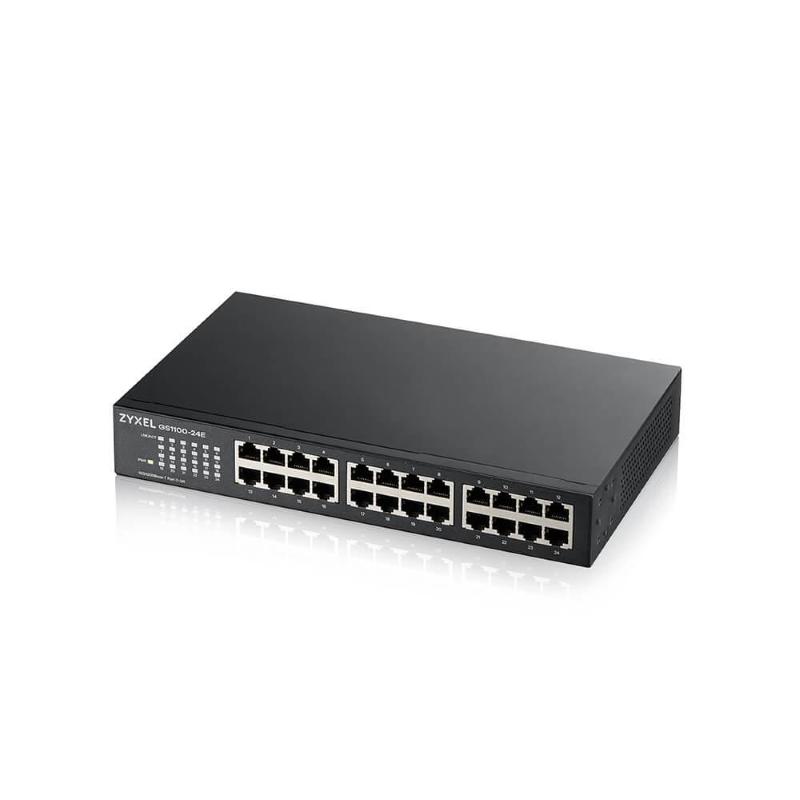 Switch 24p lan gigabit zyxel gs1100-24e-eu0103f switch unmanaged, 24p giga desktop/rack (design senza ventole) garanz fino:30/06