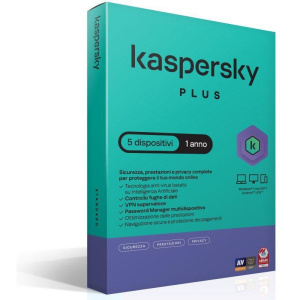 Kaspersky plus antivirus – 5 dispositivi – 1 anno – vpn illimitata – gestione password