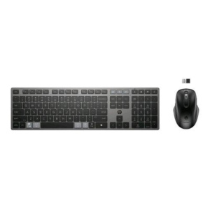 Hp 725 kit tastiera + mouse multidispositivo ricaricabile 2.4ghz bluetooth qwerty grigio nero