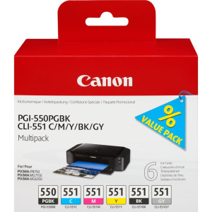 Canon cartuccia d`inchiostro multipack pgi-550 pgbk / cli-551 bk/c/m/y/gy
