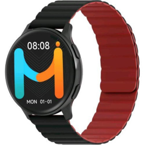 Imiki holo tg2 smartwatch display amoled 1,43, connettivita` bluetooth, cinturino magnetico, misura ossigeno nel sangue e frequenza cardiaca, android e ios – black + black/red