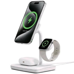Cygnett caricabatterie wireless qi 2.0 3 in 1 15 w permette di ricaricare 3 dispositivi contemporaneamente cavo usb-c 1.2 mt incluso bianco