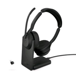 Jabra evolve2 55 duo ms link380c cuffie stereo con micofono wireless bluetooth a padiglione cancelazione attiva del rumore con base di ricarica usb-c black