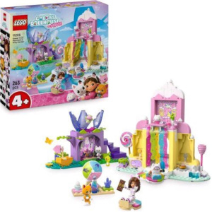 Lego gabby`s dollhouse dolce montagna e giardino di gattina fatina con mini bambolina e 2 figure