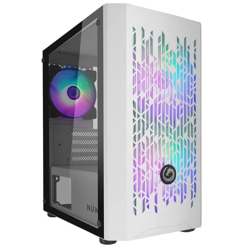 Nuwo case mini-tower no psu blitz r25 wh 2usb3 0,5mm spcc white 1*fan rainbo